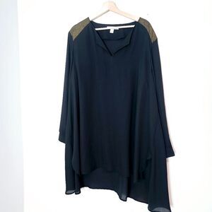 Sejour Nordstrom Women's Plus Black Gold Metallic Long Tunic Top Asymmetric 26W